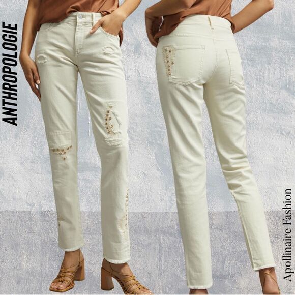 ANTHROPOLOGIE BY PILCRO MID RISE SLIM BOYFRIEND JEANS METALLIC WASH NWT SIZE 33 - Picture 1 of 10